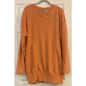 Free People Beach Terry Cloth Happy Pullover MED Orange Tunic‎ Super Soft LS EUC